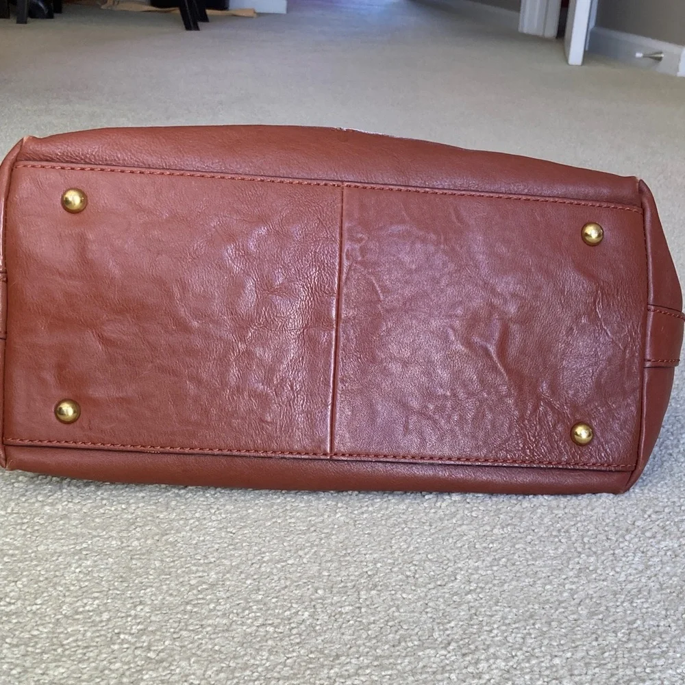 Frye Cognac Brown Leather Crossbody/Satchel Dome Bag with Gold Hardware - GUC - Picture 4 of 7